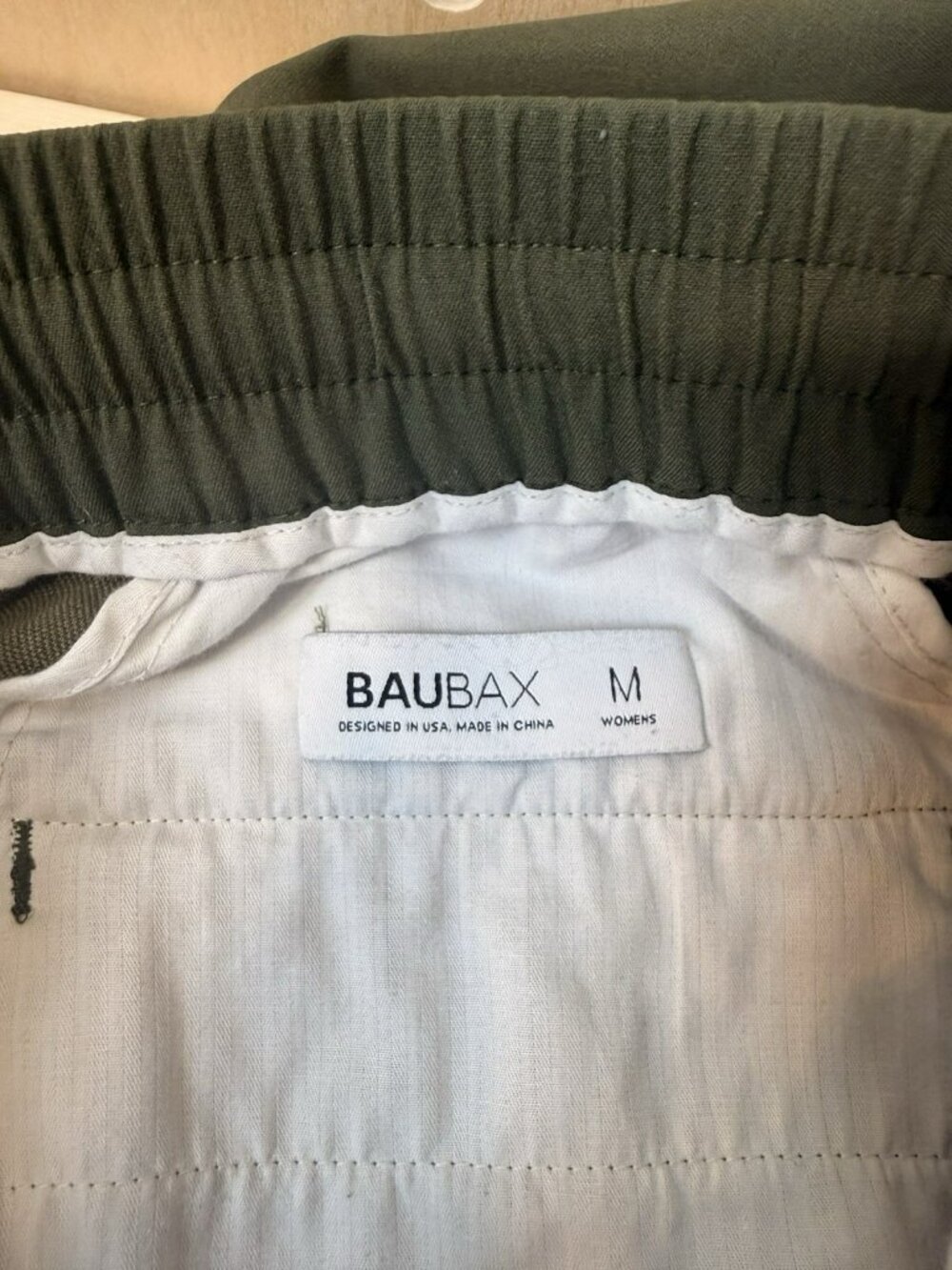 BAUBAX Womens M Water Stain Resistant Travel Twill Jogger Pants Olive Wool Blend - Picture 11 of 13